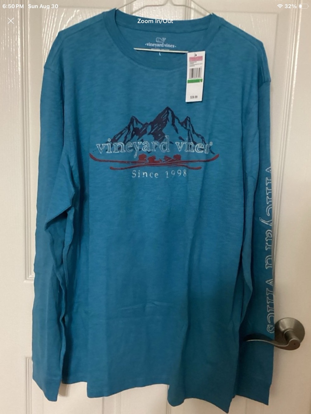 Vineyard Vines Slub Ski Mountain Logo Larkspur Long Sleeve Tee Large